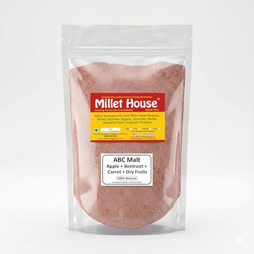 Image of Millet House ABC Mix Malt Powder | Apple, Beetroot, Carrot + Dry Fruits | No Preservatives | No Refined Sugar | Natural Health Drink for Kids & Adults | Ready-to-Mix | 200g Pack