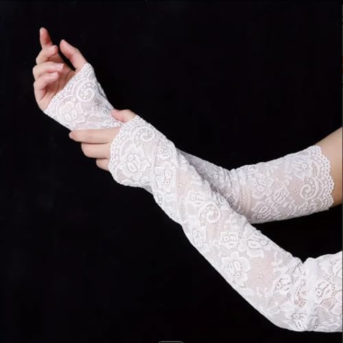 Lace Arm Sleeves For Women, Long Lace Fingerless Gloves, Elegant Tea Party Gloves for Dress Cocktail Opera Parties (White)2
