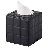 RHCSZ Modern Tissue Box Holder Square,Napkin Holder Pumping Paper Case Dispenser,Upgrade Large Size Facial Tissue Box Cover with Magnetic Bottom for Home Bathroom NightStand Office Desk (Black)