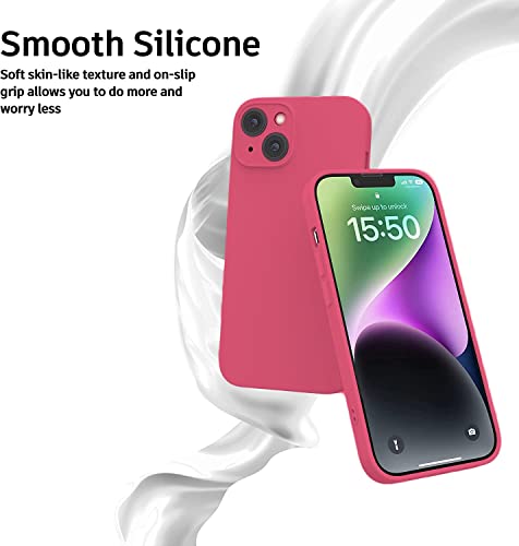 Image of Elzzi Microfiber Square Candy Case Compatible for iPhone 14, Shockproof Slim Back Cover Liquid Silicone Case (Hibiscus)