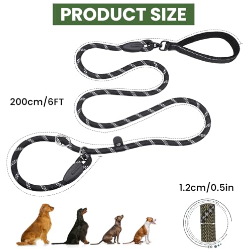 Zocipro Retrieverleine – 1,8 m starkes Seil, Anti-Ziehen, Anti-Ersticken, Nylonseil-Leine, reflektierende Lauf-Trainingsleine für mittelgroße und große Hunde (schwarz)