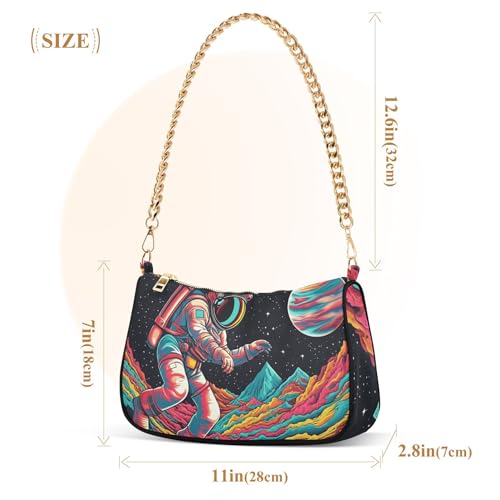Colorful Astronaut Planet Space Designer Handbags Womens Floral Shoulder Purses Zipper Hobo Totes Purse Bags with Chain Strap3