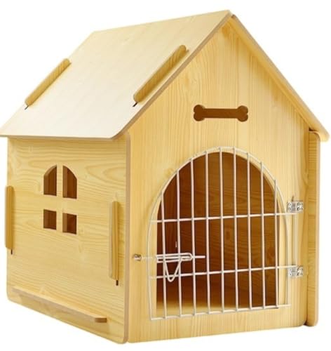BRZU 犬小屋、屋外用、犬小屋、小型犬、中型犬、木製、ペットハウス、清潔、洗える、耐腐食性、防錆性、防風性、防雨性、全天候型、通気性、日焼け防止、防雨性、清潔、組み立て簡単、家庭、バルコニー、パティオ、裏庭、屋内および屋外での使用に適しています (L,木
