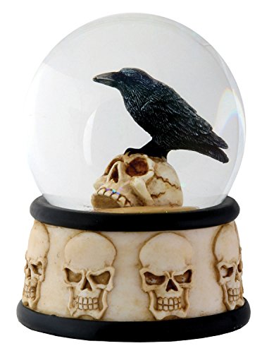 SUMMIT COLLECTION YTC 3.5 Inch Cold Cast Resin Raven on Skull Water Snow Globe Skull Theme