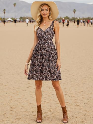 Image of VETIOR Cute Midi Summer Dress Lace Up Strap Sleeveless Sweetheart Neck Beach Dress with Pockets for Women