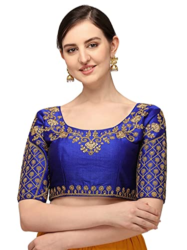 Anantdiva Women's Silk Blouse for Sarees - Indian Saree Blouse for Women Readymade Crop Top Choli Sari Blouse (Royal Blue)