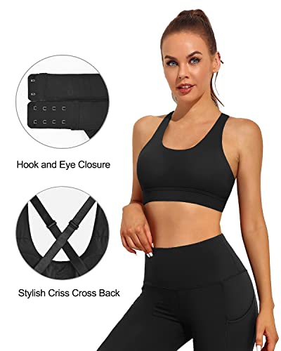 Marinavida Sports Bra High Impact Adjustable Sports Bras For Women, Running Criss Cross Workout Bras With Removable Cups Black #TOP1