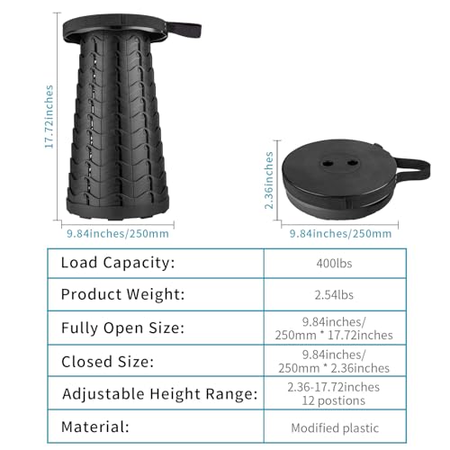 Image of 2-Pack Collapsible Stool, Load Capacity 400lbs, Lightweight Yet Sturdy, Upgraded Portable Stool for Camping Fishing Hiking BBQ