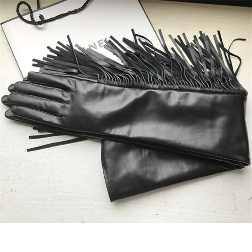 Women's Long Fringe Tassel Genuine Leather Gloves Club Performance Formal Party Extra Long Gloves3