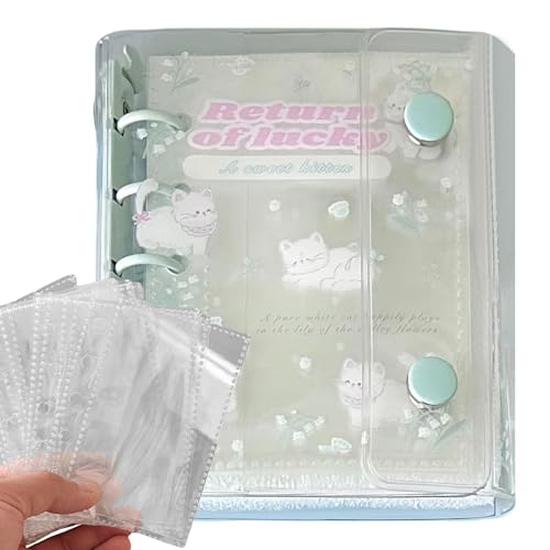 M5シール帳 バインダー12.6*9.6 cm, かわいいダブルボタン透明PVCソフトケース, カード収納, 小物整理, ティーンズ 女の子 男の子 女性 自宅 学校 教室 オフィス 旅行 ロードトリップ アウトドア 誕生日 ホリデー用
