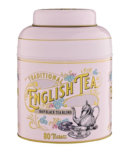 New English Teas Boîte à thé vintage rose victorien avec 80 sachets de thé noir 1869