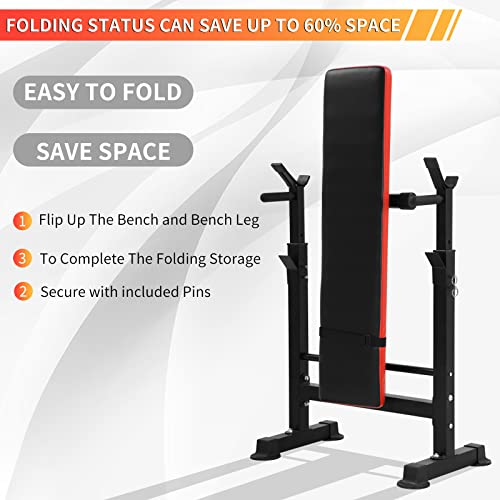 Yrllensdan Adjustable Weight Bench Workout Bench Press With Squat Rack For Full Body Training With Barbell Rack Multi-Purpose Folding Weight Rack Exercise Bench Home Gym Equipment, Black #TOP4