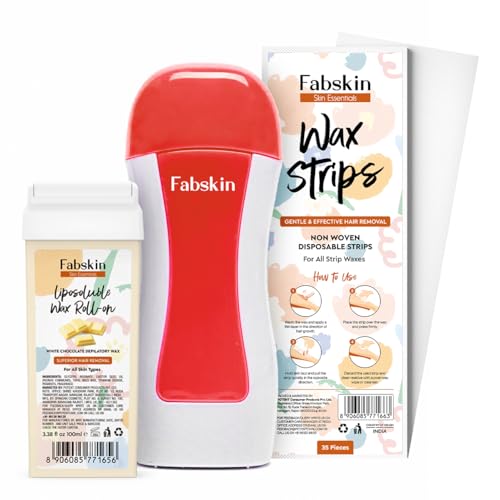 Fabskin Wax Roll On Heater Machine | Wax Strips | Wax Roll On Combo Kit For Waxing for Women - White Chocolate