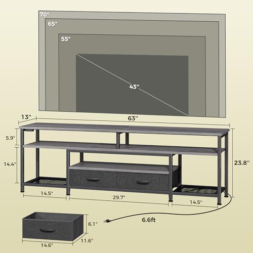 image for Huuger TV Stand for 65 70 Inch TV, Entertainment Center with Power Out