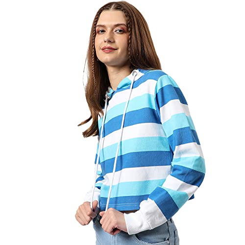 Image of PINACOLADA Women's Double Striped Hoodie with Ribbed Hem for Casual Wear | Hooded Neck | Long Sleeve | Pull On Closure | Cotton Sweatshirt Crafted with Comfort Fit for Everyday Wear