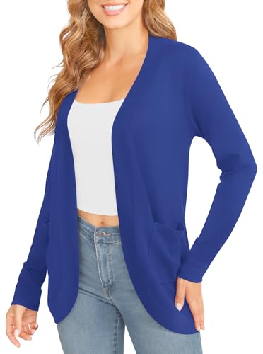 Image of EXCHIC Women's Long Sleeve Lightweight Knit Sweater Cardigan Curved Hem Open Front Cardigans with Pockets