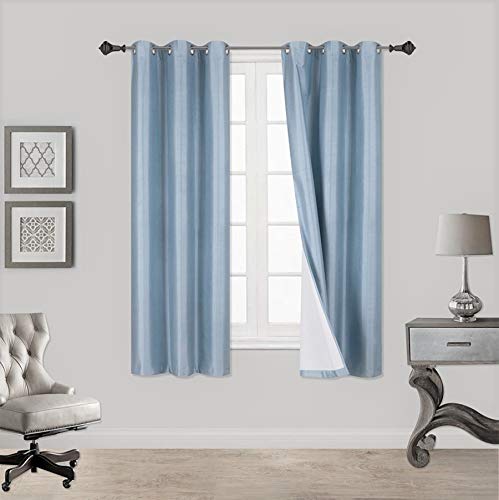 2 Piece Faux Silk Window Blackout Curtain Solid Pattern with Bronze Antique Grommet Energy Efficient Adam Size 63