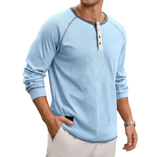 Men's Henley Shirt Long Sleeve Soft Stretch Button T-Shirt Casual Stylish Henley Pullover Shirts