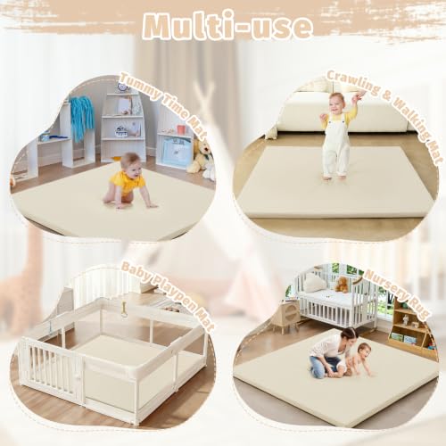 Image of Waterproof Baby Play Mat for Floor Memory Foam 50 * 50 Cushion Playpen Playmat Tummy Time Crawling Mat Nursery Rug Thick Pad Create Soft & Safe Area for Infants,Toddler,Kids,Beige