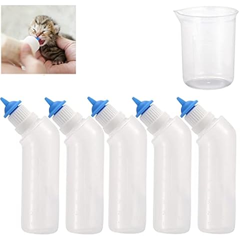 Gufastoe 5pcs Pet Feeding Mini Blue Silicone Nipple with Bottle for Puppy Dog Cat or Other Pets Cover