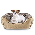 JOEJOY Dog Bed Medium Washable - Calming Dog Bed Anti-Anxiety Dog Bed Rectangle Dog Bed with Soft Cosy Plush - Pet Bed Size Small | Medium | Large Mattress Mat For Dog, Beige, 25in