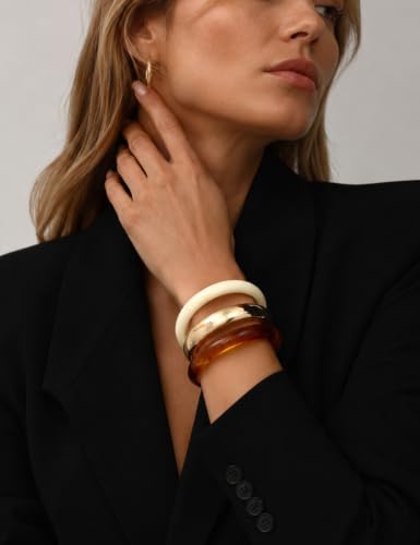 Image of Chunky Gold Bangle Bracelets for Women, Dainty 14k Gold Plated Big Stackable Bangles Set, Trendy Statement Cuff Bracelet Stack Fashion Jewelry Gifts