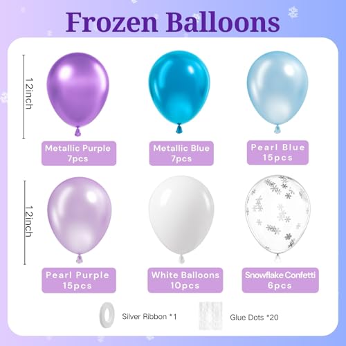 Image of BAUANOOY Frozen balloons, 60pcs 12 Inch Purple and Blue Balloons with Snowflake Confetti Balloons for Winter Theme Party Supplies Baby Shower Wedding Frozen Birthday Party Decorations
