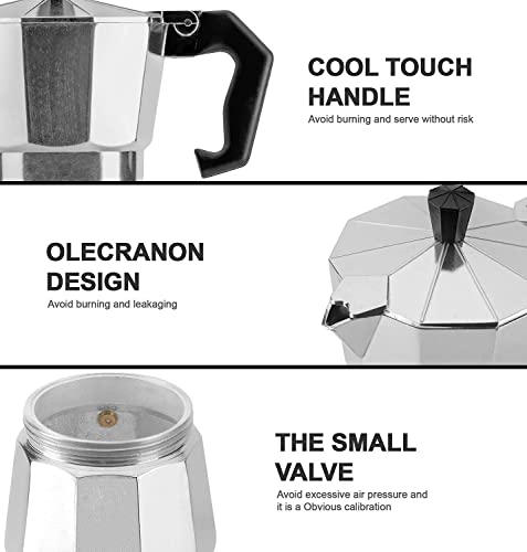 Image of Aluminum Moka Stove Coffee Maker, Moka Pot Coffee Maker for Gas or Electric Stove Top, 3 Cups (Silver)