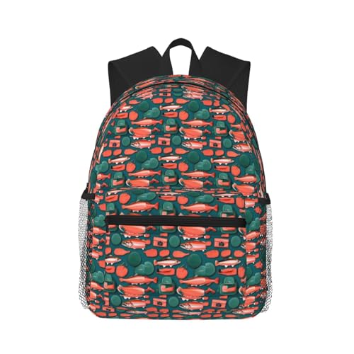 Sac à dos randonnée et camping confortable avec motif saumon pour le plein air