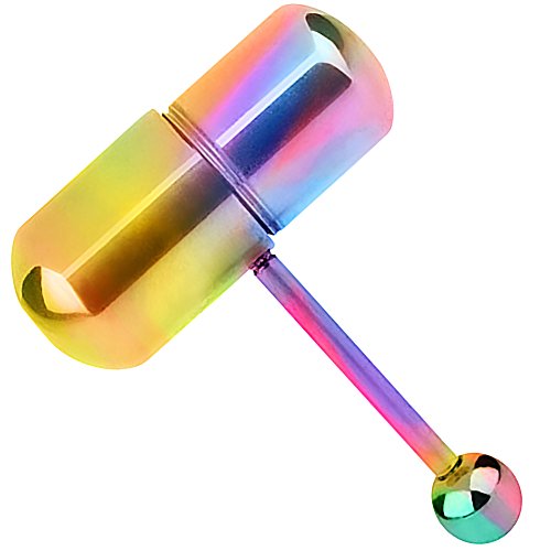 Piersando Piercing Zunge Intim Oral Ohr Tragus Zungenpiercing Ohrpiercing Stecker Stab Vibrierendes Fun Intim Barbell Rainbow + 2 Stück AG3