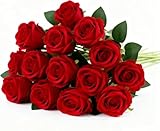 JIXUAN 12 Stück Künstliche Rote Rosen mit Langen Stielen, Künstliche Blumen, Kunstrosen Blumen für DIY Rosenstrauß, Hochzeitsdeko, Tischdeko, Valentinstag Dekoration, Für Vase, Party, Wohnzimmer