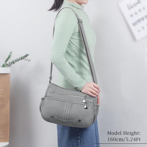 Women Soft PU Leather Shoulder Handbag Multi Pocket Crossbody Bag Ladies Medium Roomy Purses Fashion Tote Top Handle Satchel (Grey)2