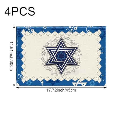Napperons rustique vintage lavables Hanukkah lot de 4 tapis de table imprimés