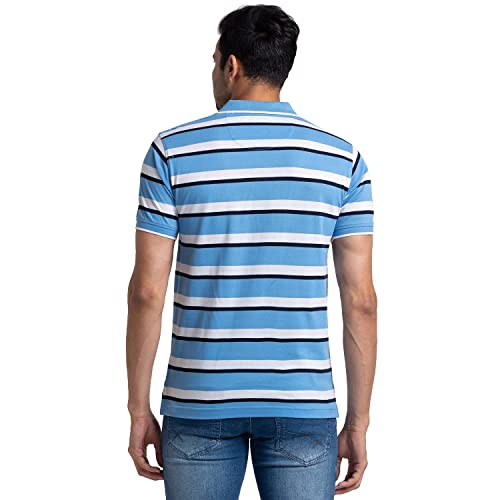 Image of Colorplus Men's Pure Cotton Stripe Pattern Tailored Fit Polo Neck Half Sleeve Casual T-Shirt