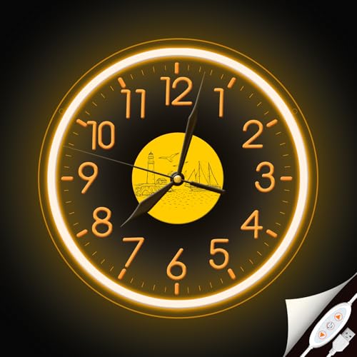 ezmyma Horloge Murale Néon Moderne 25cm silencieuse sans tic tac,Orange pour Salon, Chambre, Cuisine, Salle de Bain, Bureau ou Décoration Intérieure