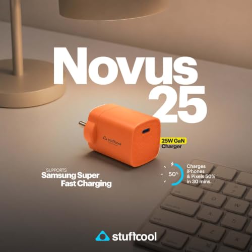 Image of Stuffcool Novus 25W Super Fast GaN Charger for Samsung, Pixel & iPhone Orange