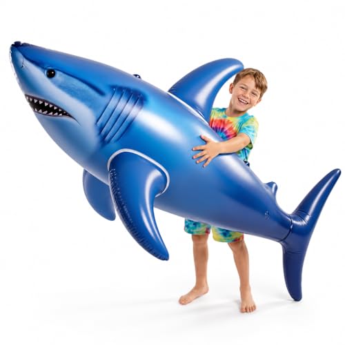 Giant Inflatable Shark Pool Float 75” - Large Blow-Up Shark Toy for Kids, Teens & Adults -...
