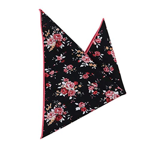 Dan Smith C.C.AQ.F.003 Black White Pink Floral Cotton Men's Tuxedo Cravat Hanky - Thumbnail 5