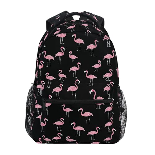 Flamingo Black Cartoon Backpack for School Boys Girls Adults Kids Bookbag Laptop Bag 15L
