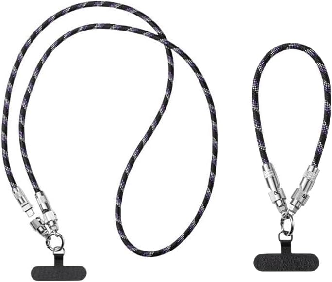 Multifunction 2 in 1 Phone Lanyard with Built-in USB-C to USB-C Cable, Outdoor Travel Type C Charging Cables Cell Phone Strap (1.2M Long +0.3M Short Purple)