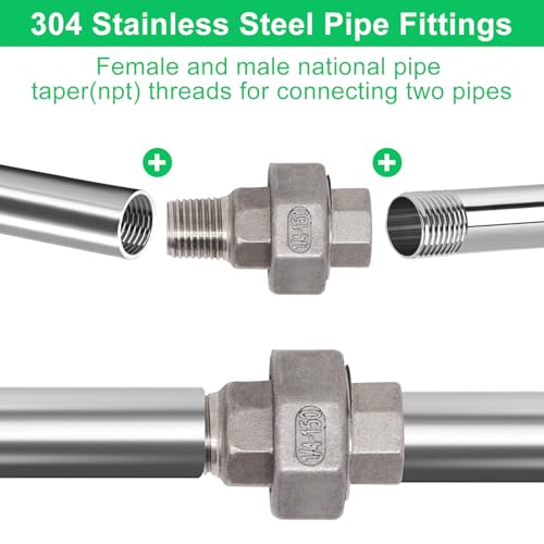 Image of 2Pcs Cast Pipe Fittings Union, 1 /4 inch NPT Female x 1 /4 inch NPT Male Thread 304 Stainless Steel Hex Head for Industrial, Class 150