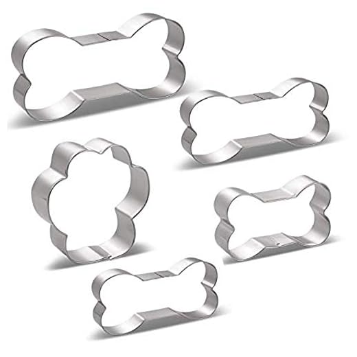 Hueso Forma Cortador de Galletas - 5 Piezas - Huesos de Perro 4 Varios Tamaños, Grande / 13.46cm, Mediano / 11.43cm, Pequeño / 9.9cm, Mini / 7.62cm y Huella Forma - Acero Inoxidable