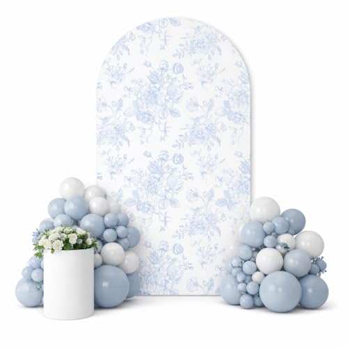 Something Blue Before I Do Arch Backdrop Cover Wedding Bridal Shower Bride to be Toile Party Arch Fabric Cover Blue Bloom Floral Baby Shower Decors (3.3X6.5ft,4135)