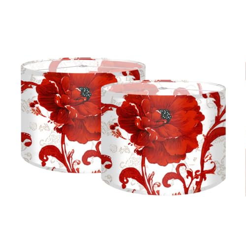 Image of Nuxovilar Lamp Shades Set of 2, 8.7 inch Top x 8.7 inch Bottom x 7.9 inch High (Spider) | Small lamp shades red floral vintage design dining room bedroom bold accent space covers (Floral)