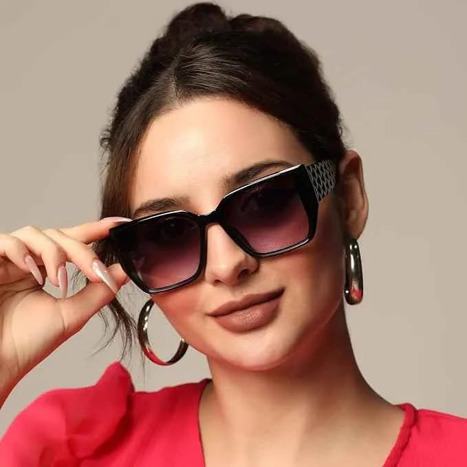Image of LensKandy Oversized Rectangular UV400 Protected Sunglasses for Women | Stylish Fashion Eyewear | Large Frame Trendy Sun Glasses | Lightweight Comfortable 9131-Pink