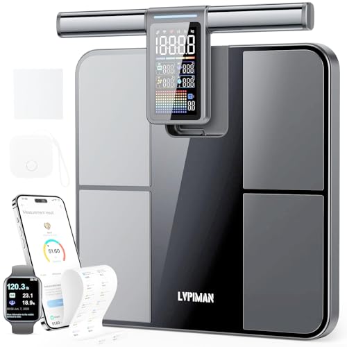LVPIMAN Smart Scale for Body Weight and Fat, 57 Body Composition Metrics, BMI, Muscle Mass, 8-Electrode Digital Bathroom Scale, 485lbs Capacity, with 5.25-Inch VA Color Screen & Retractable Handle
