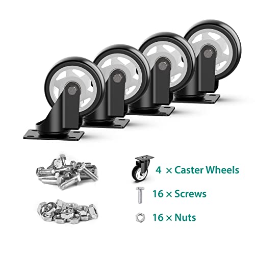 4 inch Caster Wheels Heavy Duty Swivel Casters with no Brake Max Load Capacity 1200lbs (Set of 4 - Thumbnail 6