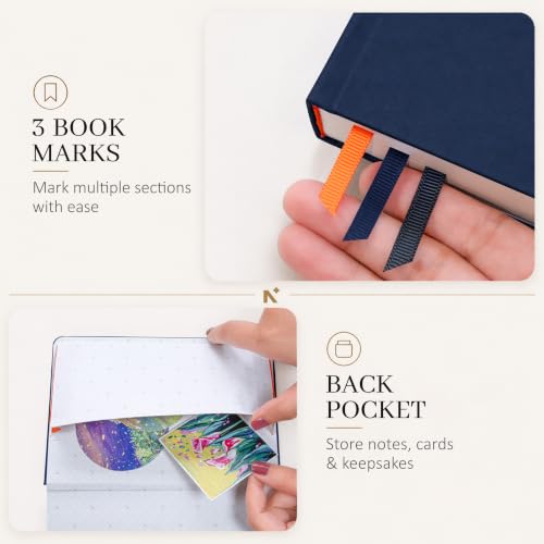 Image of NEORAH -B5 DOTTED | 368 Pages - 110 Gsm | PAGE A DAY JOURNAL (25x17.5 cm)-Hardcover Dot Grid Notebook |Back Pocket |3 Silk Book Mark - Completely HANDMADE for Journaling,Note Taking- DARK BLUE