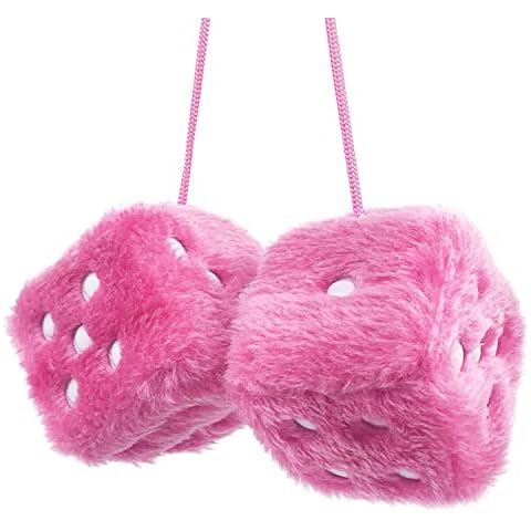 YGMONER Pair of Retro Square Mirror Hanging Couple Fuzzy Plush Dice with Dots for Car Decoration (Pink) Cover
