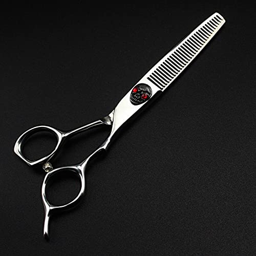 Ciseaux de Coiffure Professionnels Japonais en Acier 440c, 6 Pouces, Motif tête de Mort Rouge, Ciseaux de Coiffure à effiler (effilage)